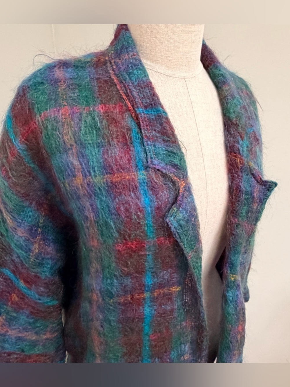 Helene Sidel Vintage 80’s Plaid Mohair/Wool Jacket Size S Oversized Pockets - Picture 4 of 9